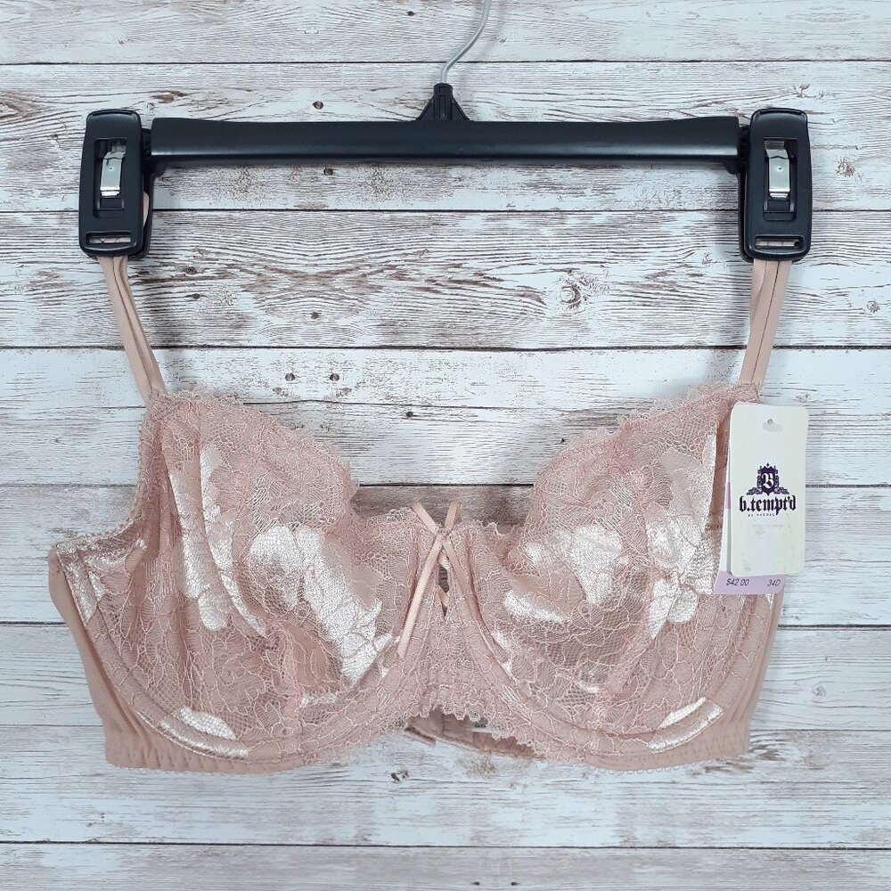 b.tempted Womens Underwire Lace Bra 34D Unpadded Beige 324